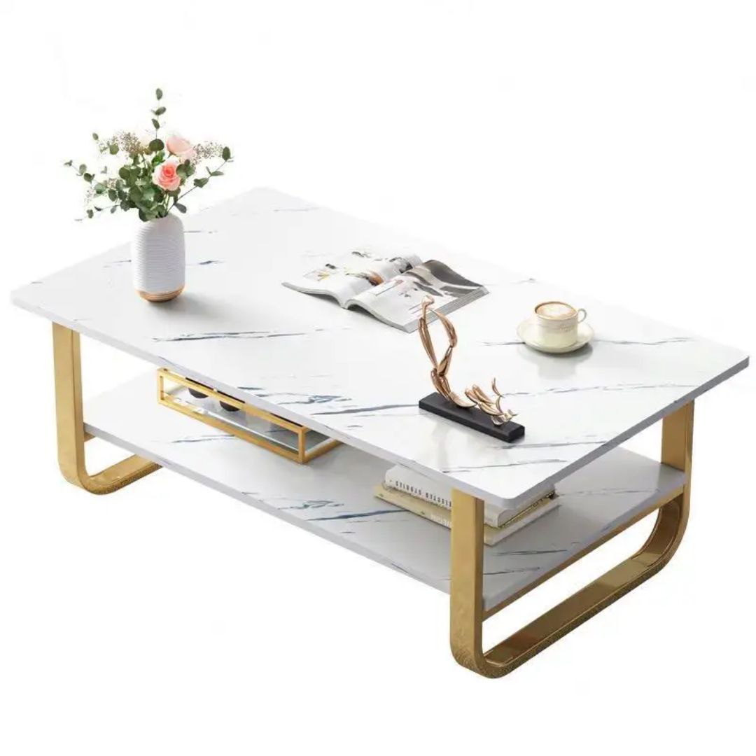 Table Basse Design Marbré – Élégance Moderne et Rangement Intégré