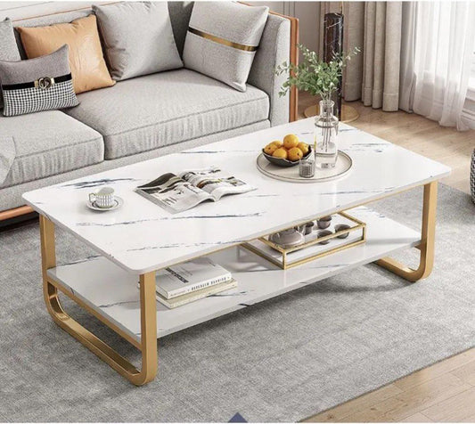 Table Basse Design Marbré – Élégance Moderne et Rangement Intégré
