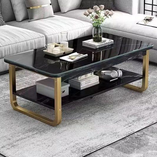 Table Basse Design Marbré – Élégance Moderne et Rangement Intégré
